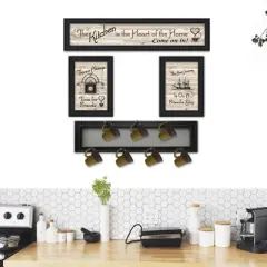 Gulches (Kitchen Collection VI) 4-Piece Vignette with 7-Peg Mug Rack by Millwork Engineering, Black Frame