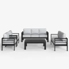 LayinSun Outdoor Aluminum Furniture Set, 5 Pieces Patio Sectional Conversation Chat Sofa Modern Seating Set with Coffee Table