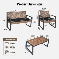 4-Piece Patio Furniture Set Outdoor Balcony Porch Garden Backyard Lawn Furniture Acacia Wood Table Top, Morden Black and Light Brown
