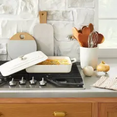 Enamel Coated Casserole/Bakeware Dish with Lid Cream - Hearth & Hand&trade; with Magnolia: Cast Iron, Hand Wash, Nonstick