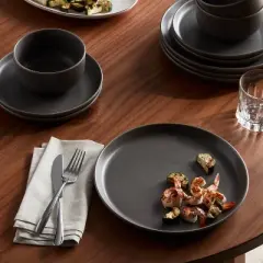 12pc Stoneware Tilley Dinnerware Set Bronze - Threshold&trade;: Microwave & Dishwasher Safe, Service for 4, Solid Pattern