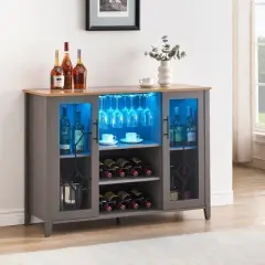 Kitchen Storage Buffet, Sideboard Storage Cabinet, Wine Glass LED Light, Coffee Bar Bar Cabinet, Storage Drawer Buffet Cabinet