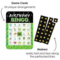 Big Dot of Happiness Game Zone - Picture Bingo Cards and Markers - Pixel Video Game Party or Birthday Party Bingo Game - Set of 18