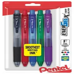 Pentel EnerGel-X Retractable Liquid Gel Pen, 0.5 mm, Assorted Colors, Pack of 5