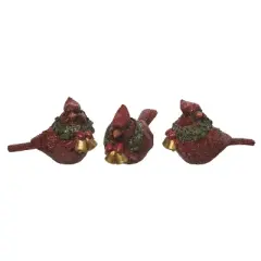 Transpac Small Cardinal Figurine Set of 3 Decorative Resin Birds with Wreath for Christmas Tabletop Decor Indoor Gifts