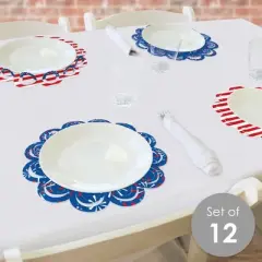Big Dot of Happiness Firecracker 4th of July - Red, White and Royal Blue Party Round Table Decorations - Paper Chargers - Place Setting For 12