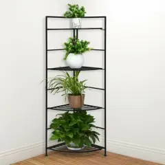Costway 4 Tier Folding Metal Shelf Plant Stand Storage Open Shelf Corner Display Rack