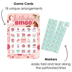 Big Dot of Happiness Run Wild Horses - Picture Bingo Cards and Markers - Pony Birthday Party Shaped Bingo Game - Set of 18
