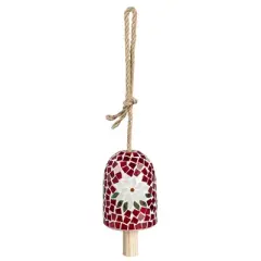 Home & Garden 7.5 Inch Poinsettia Mosaic Bell Chime , Christmas (1PC)