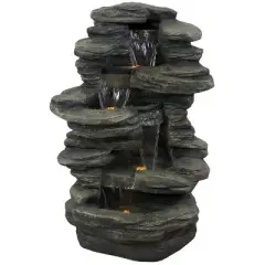 Sunnydaze 38"H Electric Polyresin and Fiberglass Stacked Shale Waterfall Outdoor Water Fountain with LED Lights