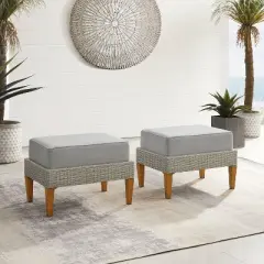 Capella 2pk Outdoor Wicker Ottomans - Gray - Crosley