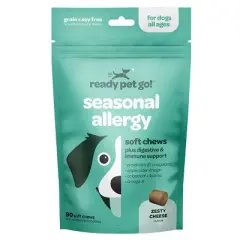 Ready Pet Go Allergy Immune Dog Chews + Digestive Support, Soothing Hot Spot & Dog Itch Relief Chew for Seasonal Dog Allergies, Cheese, 60 or 90ct