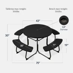 Best Choice Products 8-Person Circular Outdoor Picnic Table w/ 4 Benches, Umbrella Hole, 2000lb Capacity