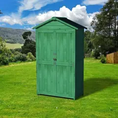 WELLFOR 35.7"x 18.1"x 66.15" Outdoor Wood Storage Shed Garden Tool Cabinet Green