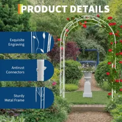 Garden Arch, Wedding Arch - 8.5FT Metal Trellis for Climbing Plants, Rust-Free Powder Coated Steel, White