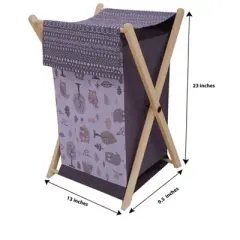 Bacati - Owls Gray/Beige Neutral  Laundry Hamper with Wooden Frame