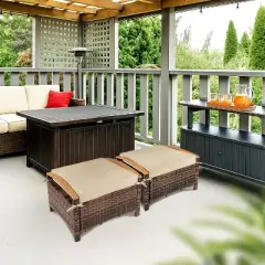 VINGLI Wicker Outdoor Ottoman Set of 2, All Weather PE Rattan Footstool for Patio w/Removable Cushions for Garden, Balcony