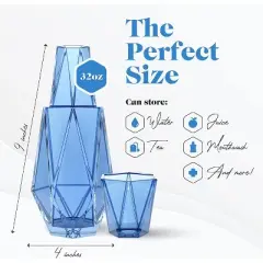 American Atelier Modern Geometric 37oz Bedside Carafe and Tumbler Glass/Lid, 2-Piece Set