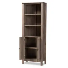 75.4" Derek Wood 2 Door Bookcase Oak - Baxton Studio