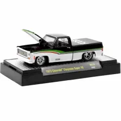 1973 Chevrolet Cheyenne Super 10 Pickup Truck Black and White with Stripes "Foose" 1/64 Diecast Model Car by M2 Machines