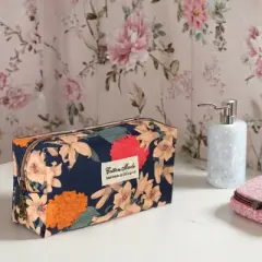 Unique Bargains Women's Printed Makeup Bag Dark Blue 1 Pc