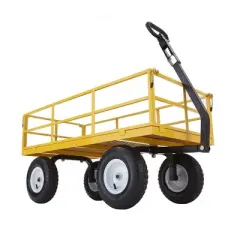 Gorilla Carts 1200lbs. Capacity Industrial Steel Utility Wagon with Removable Sides and 2 in 1 Handle for Towing - Yellow (GOR1201B)