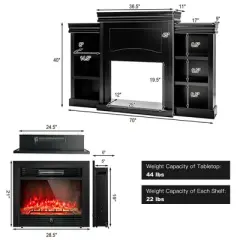 Costway 70'' Fireplace TV Stand Media W/ 28.5'' 750W/1500W Electric Fireplace