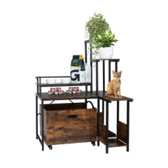 Large Hidden Litter Box Furniture with Storage Shelves, Enclosure Cabinet for Self-Cleaning & Traditional Litter Boxes, Grey