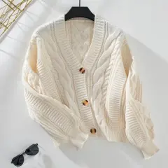 Womens Sweater Cardigan Long Sleeve Open Front Button Down Casual Fall Coat Dressy Short Cardigans White L