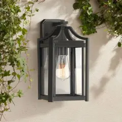 Franklin Iron Works Rockford Rustic Farmhouse Outdoor Wall Light Fixture Black 12 1/2" Clear Beveled Glass for Post Exterior Barn Deck House Porch