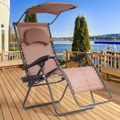 Tangkula Recling Zero Gravity Chair with Drink Tray & Sunshade, Brown