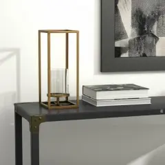 HomeRoots 13" Gold And Clear Metal And Glass Tabletop Candle Holder