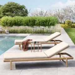 Christopher Knight Home Mallorca Acacia Wood Chaise Lounge With Water-Repellent Cushions