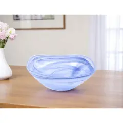 HomeRoots 10" Blue And White Alabaster Glass Square Salad Bowl