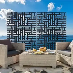 CAVINAS Patio Decorative Screen Metal Fence Privacy Screen with Striped Rectangle Pattern for Outside and Garden, 76" H&times;48" W