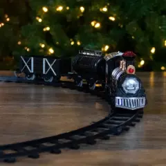 Northlight 9-Piece Battery Operated Black and Silver Lighted & Animated Classic Train Set with Sound