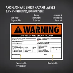 Avery Arc Flash/Shock Warning Labels, Waterproof, UV Resistant, Preprinted, Handwrite-Only, 3.5" x 5", 100 Warning Decal Labels