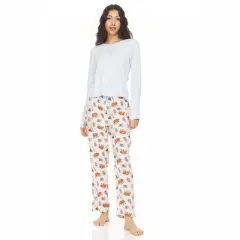 Bearpaw Women's Placket Long Sleeve Top with Pants, 2-Piece Pajama Set For Women