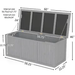 Lyngins 67 Gallon Wooden Deck Box, Weather-Resistant Outdoor Storage Box, Dual-Purpose Seat/Table, Hinged Lid with Thumb Groove, Natural Wood Finish