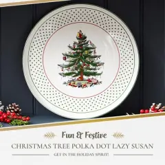 Spode Christmas Tree Lazy Susan - Polka Dot, Non Skid 360 Degree Rotation, Holiday Space Saver for Kitchen, Cabinet, Pantry