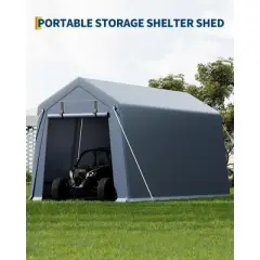 10x15FT Outdoor Storage Shed, Heavy Duty Waterproof Tarp with Ventilated Zipper Door, for Motorcycle, Bike, Garden Tools
