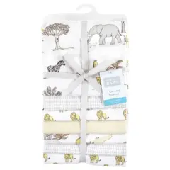 Hudson Baby Cotton Flannel Receiving Blankets Bundle, Neutral Safari World, One Size
