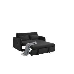55.5" Modern Pull-Out Sleep Sofa - 2-Seater Loveseat with Lumbar Pillows & Side Pockets