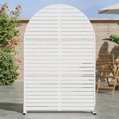 PexFix 72 x 47 Inch Louvered Arch Metal Privacy Screen Freestanding Outdoor Divider Panel for Patio Deck Balcony Heavy Duty Base Weatherproof White