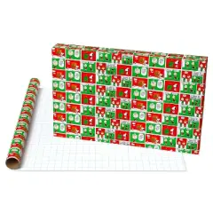 American Greetings 30" 25 sq ft White Kraft Peanuts Red And Green Comic Strip Gift Wrap