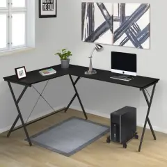 GlasFlength Desks L Shaped Gaming Desk Study Desk Corner Table Sturdy Workstation for Home Office Small Space, Black, 62.5"*47.5"*28.5"