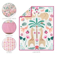 The Peanutshell Crib Bedding Set for Baby Girls - Bright Safari, 5 Pieces