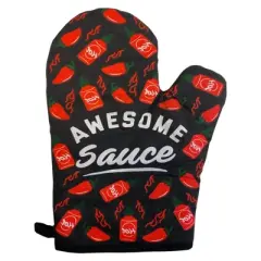 Awesome Sauce Oven Mitt Funny Hot Sauce Peppers Graphic Novelty Kitchen Glove - Crazy Dog Bakeware For Foodies