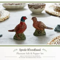 Spode Woodland Festive Woodland Pheasant Salt & Pepper Shakers - Rustic Bird Table Accents, Fall Dining D&eacute;cor, Male and Female Dolomite Pheasants