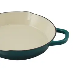 Crock Pot Artisan 8in Round Enameled Cast Iron Skillet in Teal Ombre